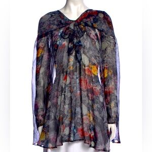 Zimmerman Black Floral Print Top With Ties For Front or Back - Silk - Medium